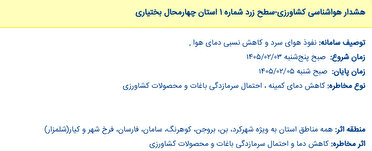 نفوذ هوای سرد و سرمازدگی باغات در چهارمحال و بختیاری