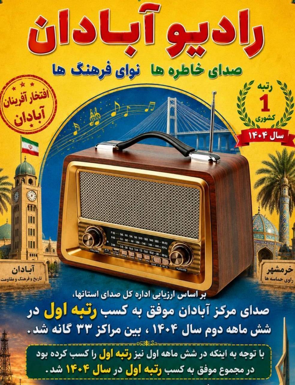 رتبه نخست کشور، سال گذشته از آنِ رادیو آبادان